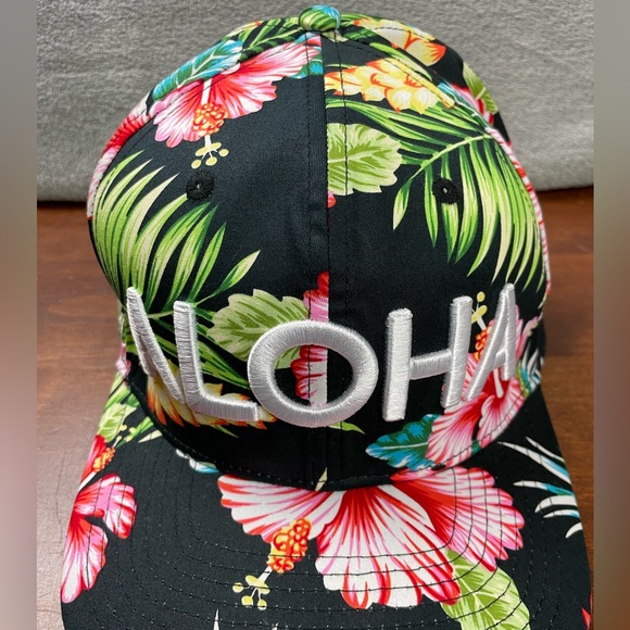 ALOHA Embroidered Floral Tropical Baseball Hat Cap Black Pink Green Blue Hawaii - Picture 2 of 13
